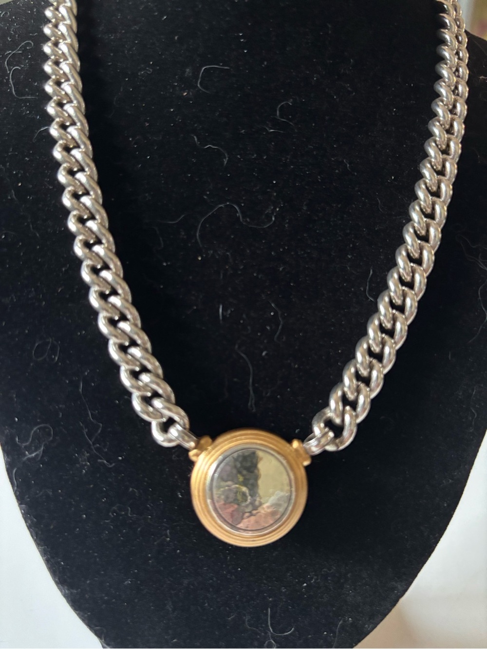 Brighton Ferrara Two Tone Short Necklace JM1072 Silver Gold Medallion - Picture 2 of 8